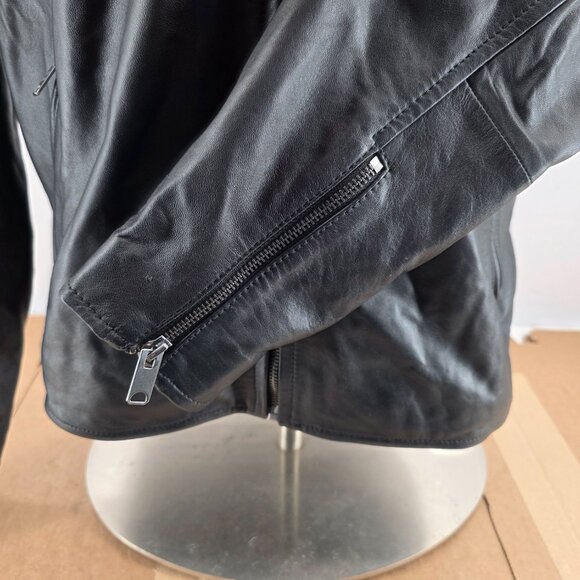 Lucky Brand Black Leather  Biker Jacket Large  Style 7M30808  Cafe Racer - Picture 5 of 14